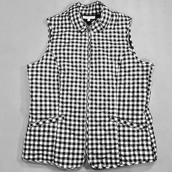 Talbots Jackets & Blazers - Talbots Vest Women’s L Black White Gingham Plaid Quilted Puffer Western Preppy